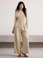 Modelyn Women's Fashionable Commuter Solid Color Asymmetric Collar Wide Leg Jumpsuit (Without Obi )