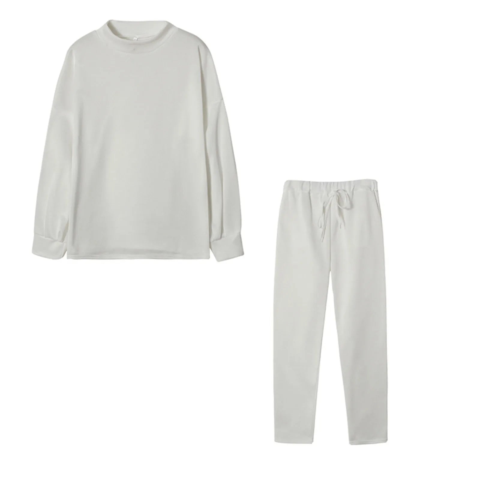 Elegant Cozy Women Two Piece Set Mock Neck Long Sleeve Top Popular Tie Waist Jogger Pants Loose Fit Comfy Casual Lounge Outfit