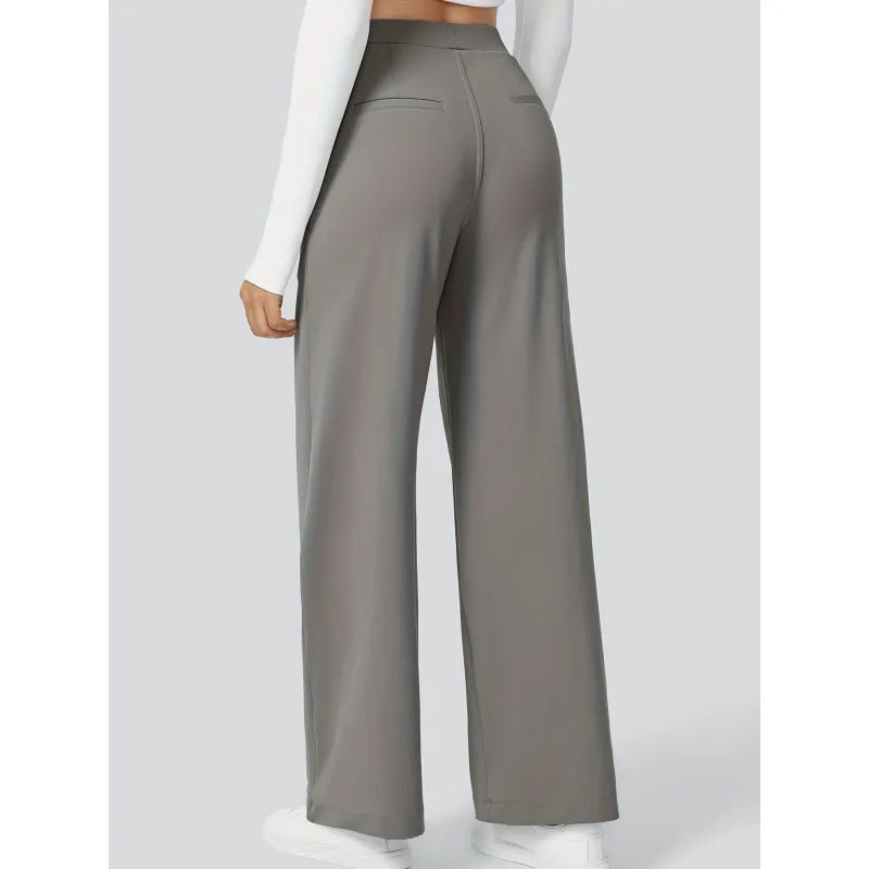 High Waist Stretchy Straight Leg Pants 9 Inch Long Women's Denim PVC Casual Trousers Asymmetrical Design Spring Fashion