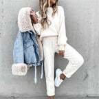 Elegant Cozy Women Two Piece Set Mock Neck Long Sleeve Top Popular Tie Waist Jogger Pants Loose Fit Comfy Casual Lounge Outfit