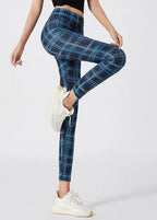 Simple Navy Plaid High Waist Capri Athletic Leggings
