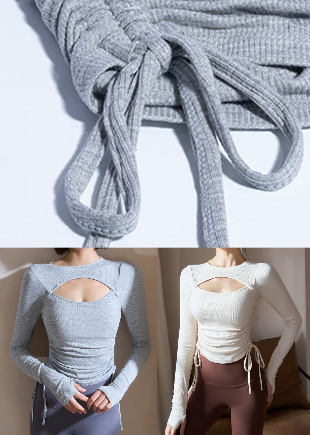 Simple White O-Neck Drawstring Spring Yoga Tops