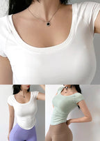 Simple White O-Neck Solid Yoga Tops Summer