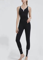 Styling Black V Neck One Piece Workout Suit Running Leggings