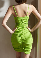 Trendy Green Wrinkled Long Yoga Spaghetti Strap Dress Summer