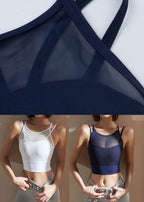 Trendy Navy Fitting Tulle Workout Tops