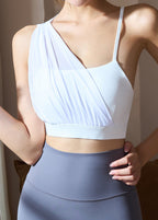 White Asymmetrical Solid Sports Bra
