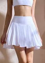 White High Waist Solid Gym Pleated Skirt