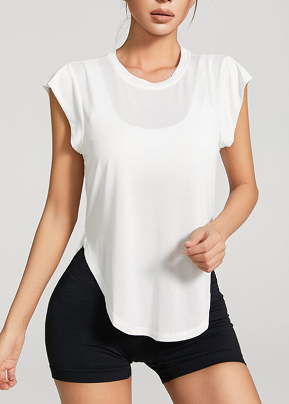 Cute White O-Neck Backless Short Sleeve Thin Yoga Tops