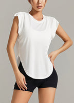 Cute White O-Neck Backless Short Sleeve Thin Yoga Tops