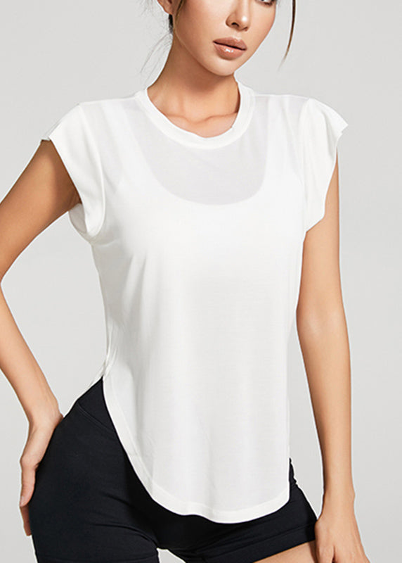 Cute White O-Neck Backless Short Sleeve Thin Yoga Tops