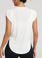 Cute White O-Neck Backless Short Sleeve Thin Yoga Tops