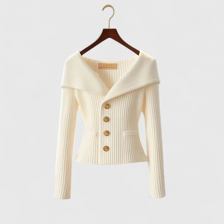Women’s Off-Shoulder Sweater – Elegant Button-Up Knit for Smart & Evening Wear