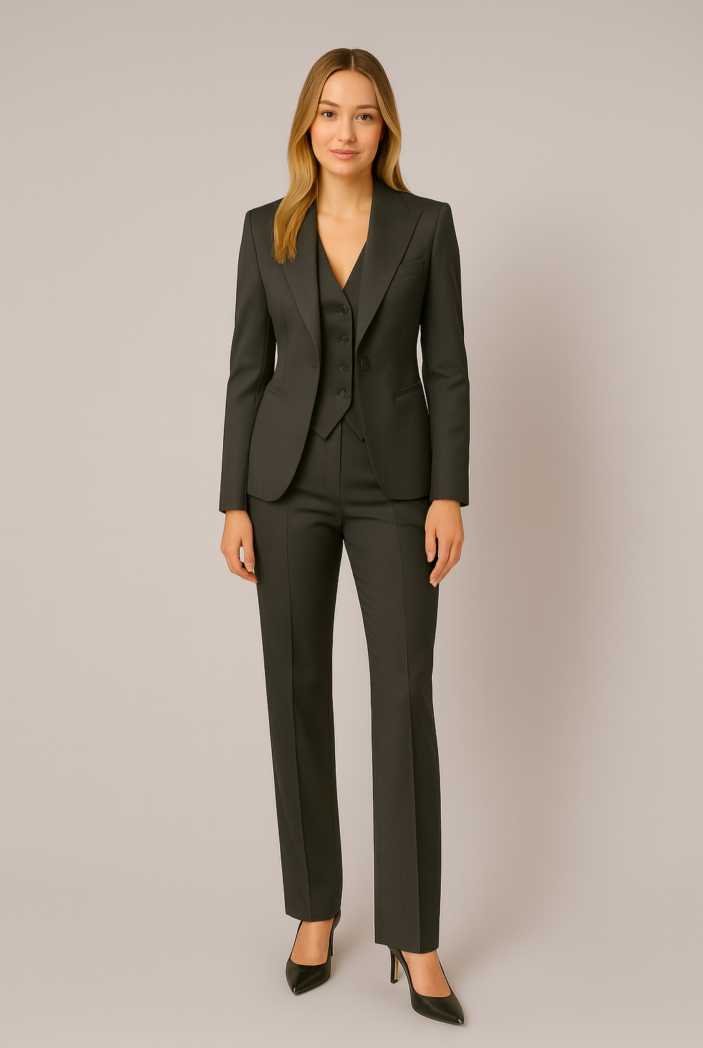 Three-Piece Slim Fit Suit – Tailored Blazer, Vest, and Trousers