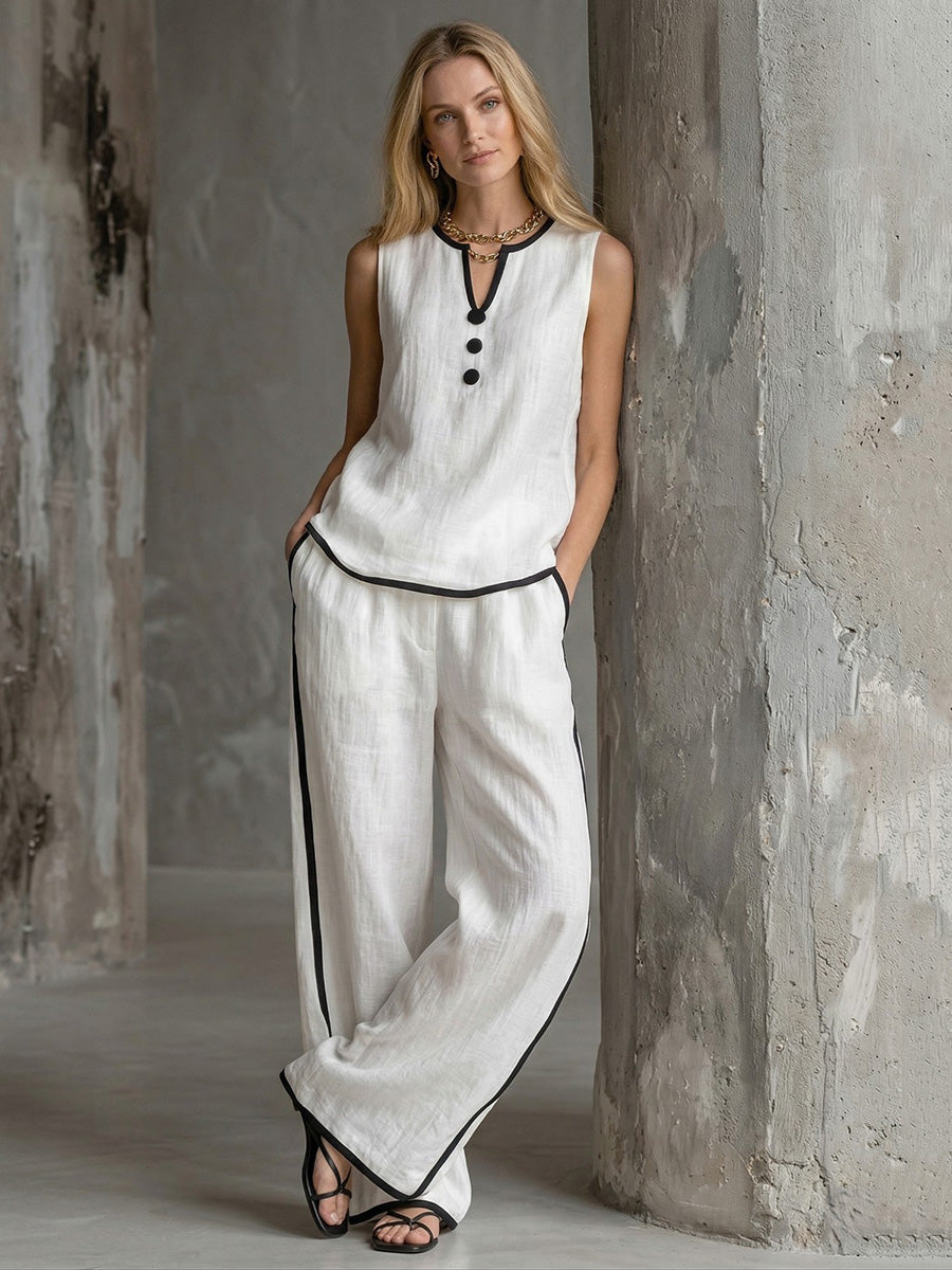 Contrast Color Split-Joint V-Neck  Top 2