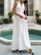 A-Line High Waisted Backless Midi Dresses