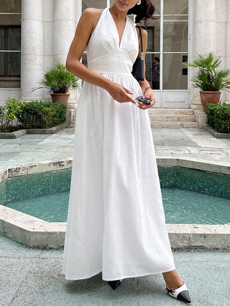 A-Line High Waisted Backless Midi Dresses