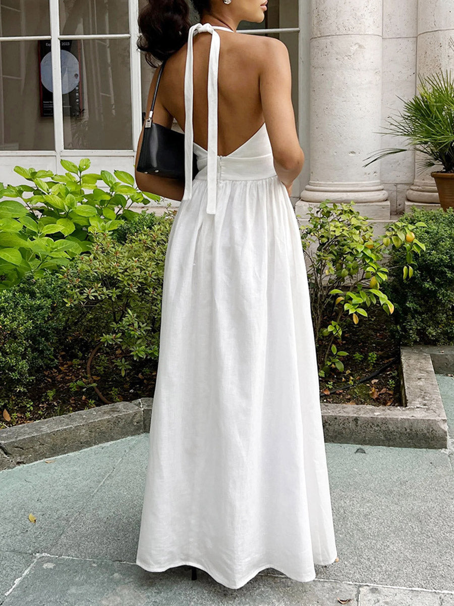 A-Line High Waisted Backless Midi Dresses