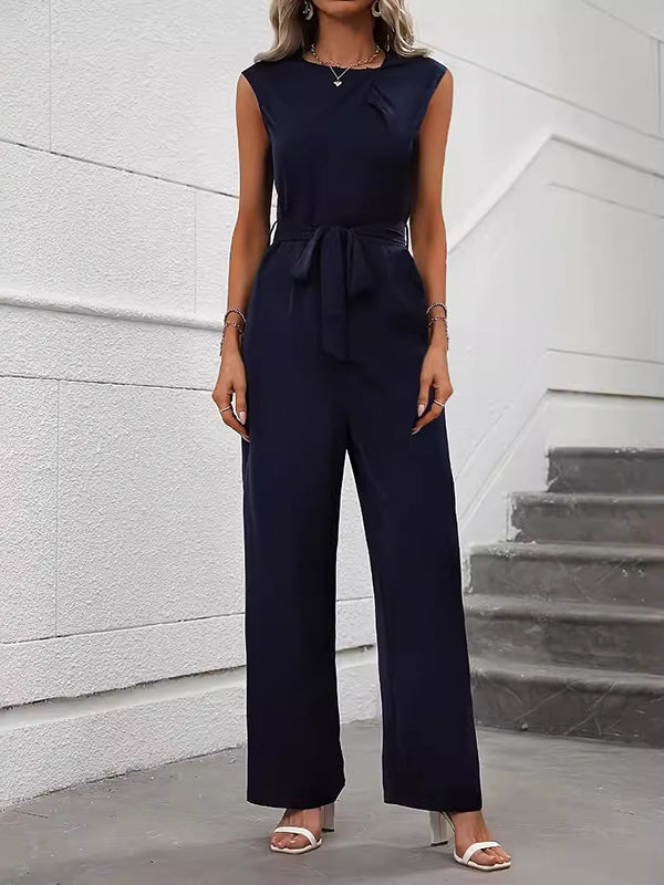 Loose Sleeveless Tied Waist Jumpsuit