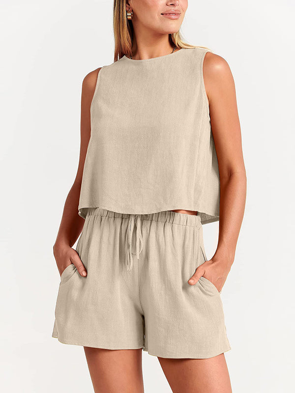 Solid Color  Shorts Two Pieces Set