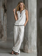 Contrast Color Split-Joint V-Neck  Top 2