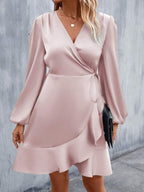 High Waisted Split-Joint Tied V-Neck Mini Dresses