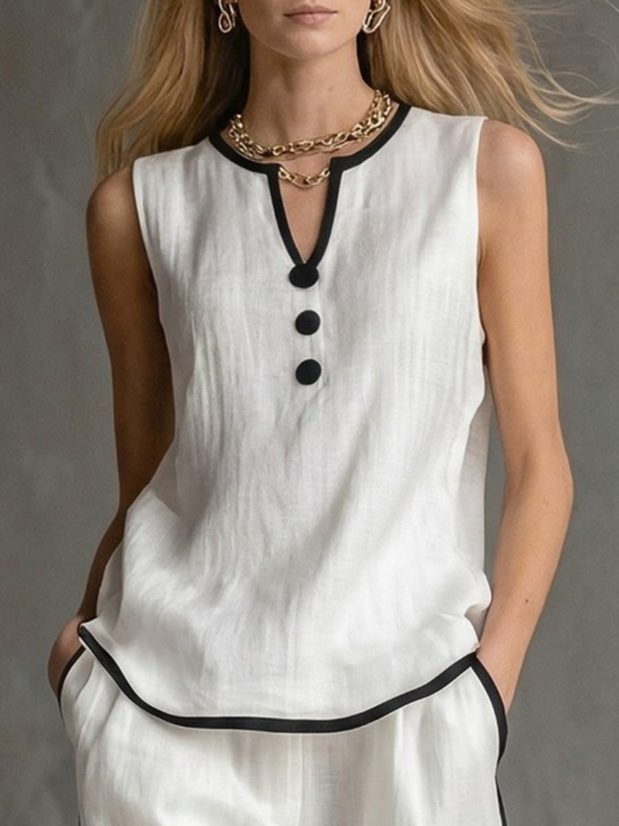 Contrast Color Split-Joint V-Neck  Top 2