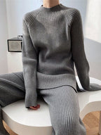 Loose Round-Neck Sweater& Wide Leg Pants