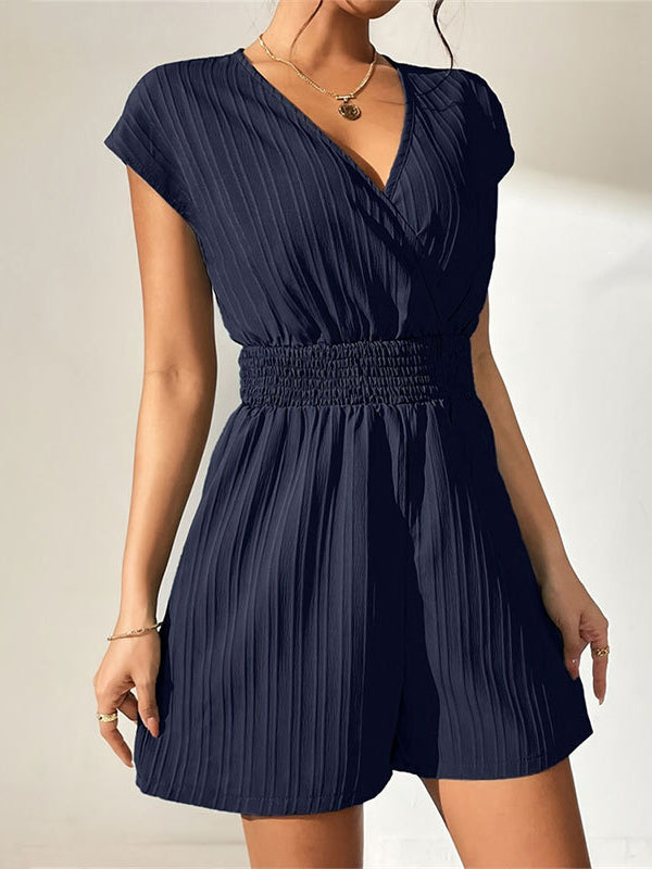 Raglan-sleeve-elasticity v-neck romper