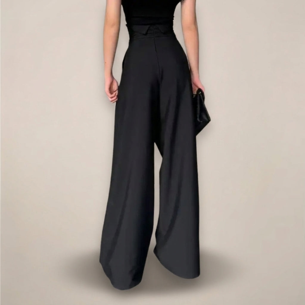 Women’s High-Waisted Wide Leg Trousers – Elegant Black Tailored Fit