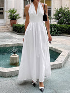 A-Line High Waisted Backless Midi Dresses