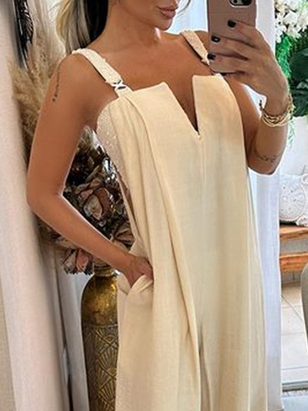 Sleeveless Pockets Split-side Jumpsuit