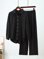 High-Low Long Sleeves Blouse + Drawstring Pants Set