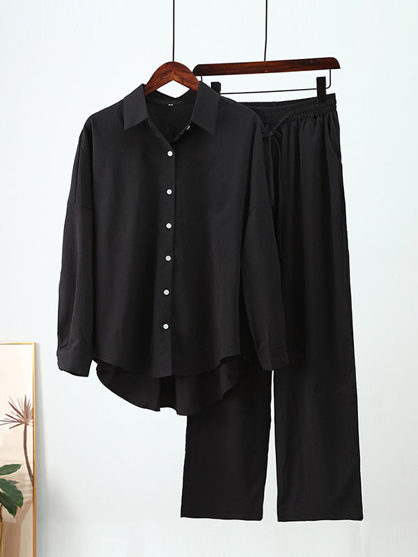 High-Low Long Sleeves Blouse + Drawstring Pants Set
