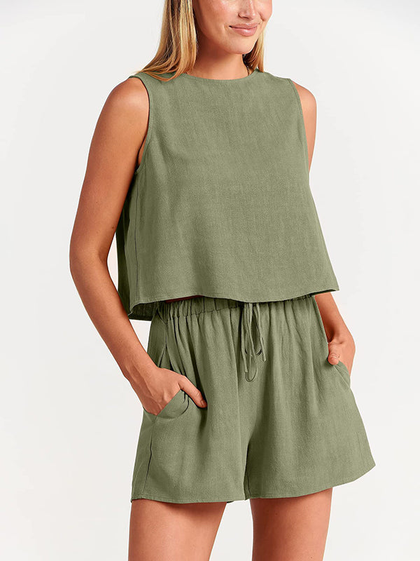 Solid Color  Shorts Two Pieces Set