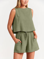 Solid Color  Shorts Two Pieces Set