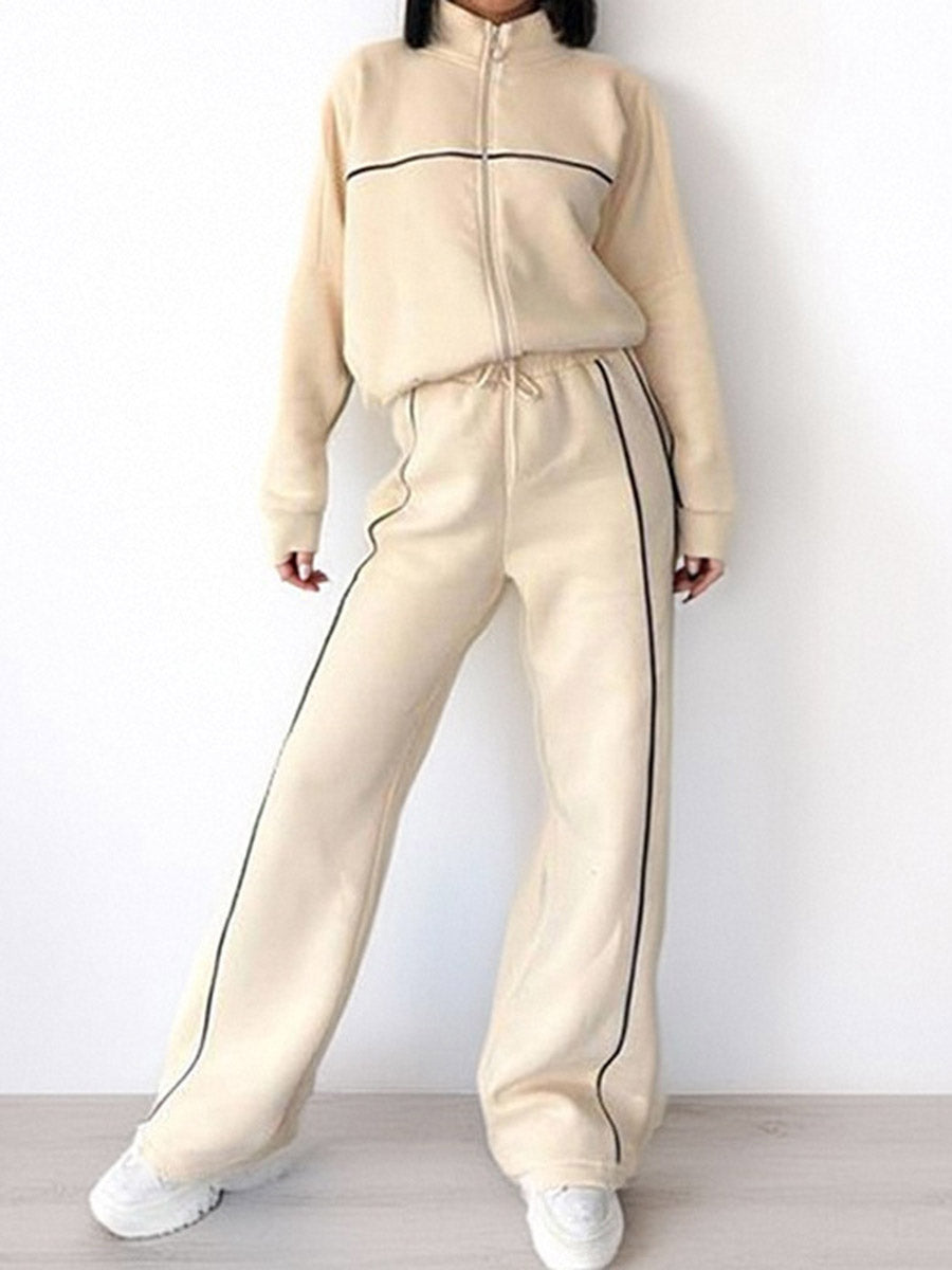 Contrast Color Line Split Two Pieces Set