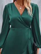 High Waisted Split-Joint Tied V-Neck Mini Dresses