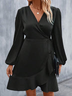 High Waisted Split-Joint Tied V-Neck Mini Dresses