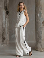 Contrast Trim Linen Set