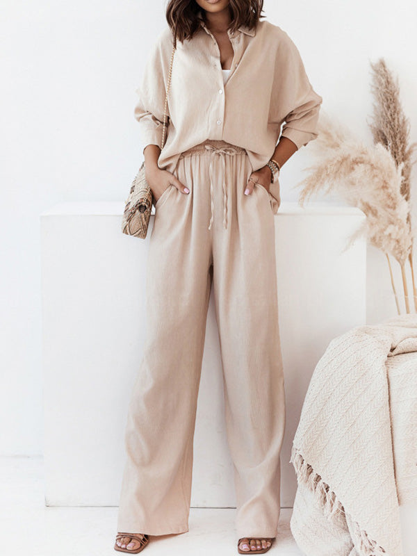 Long Sleeves  Shirts + Elasticity High Waisted Pants