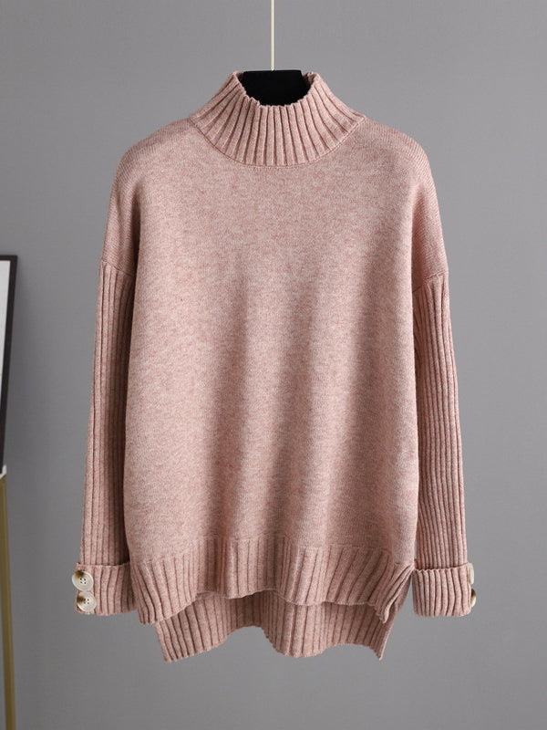 Solid Color Half Turtleneck Sweater  & Wide Leg Pants