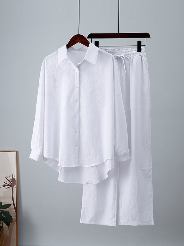 High-Low Long Sleeves Blouse + Drawstring Pants Set