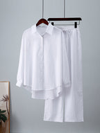 High-Low Long Sleeves Blouse + Drawstring Pants Set