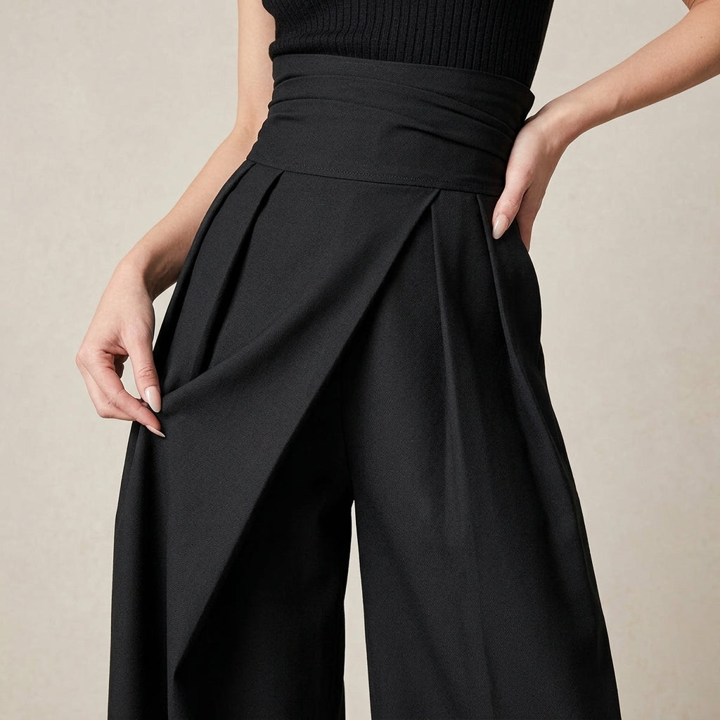 Women’s High-Waisted Wide Leg Trousers – Elegant Black Tailored Fit