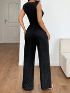 High Waisted Loose  Round-Neck Jumpsuits