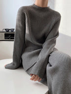 Loose Round-Neck Sweater& Wide Leg Pants