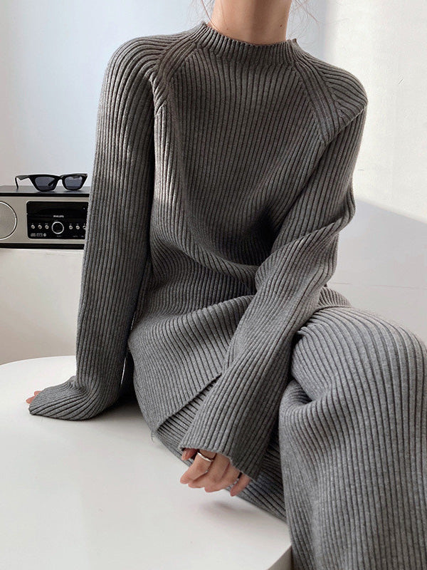 Loose Round-Neck Sweater& Wide Leg Pants