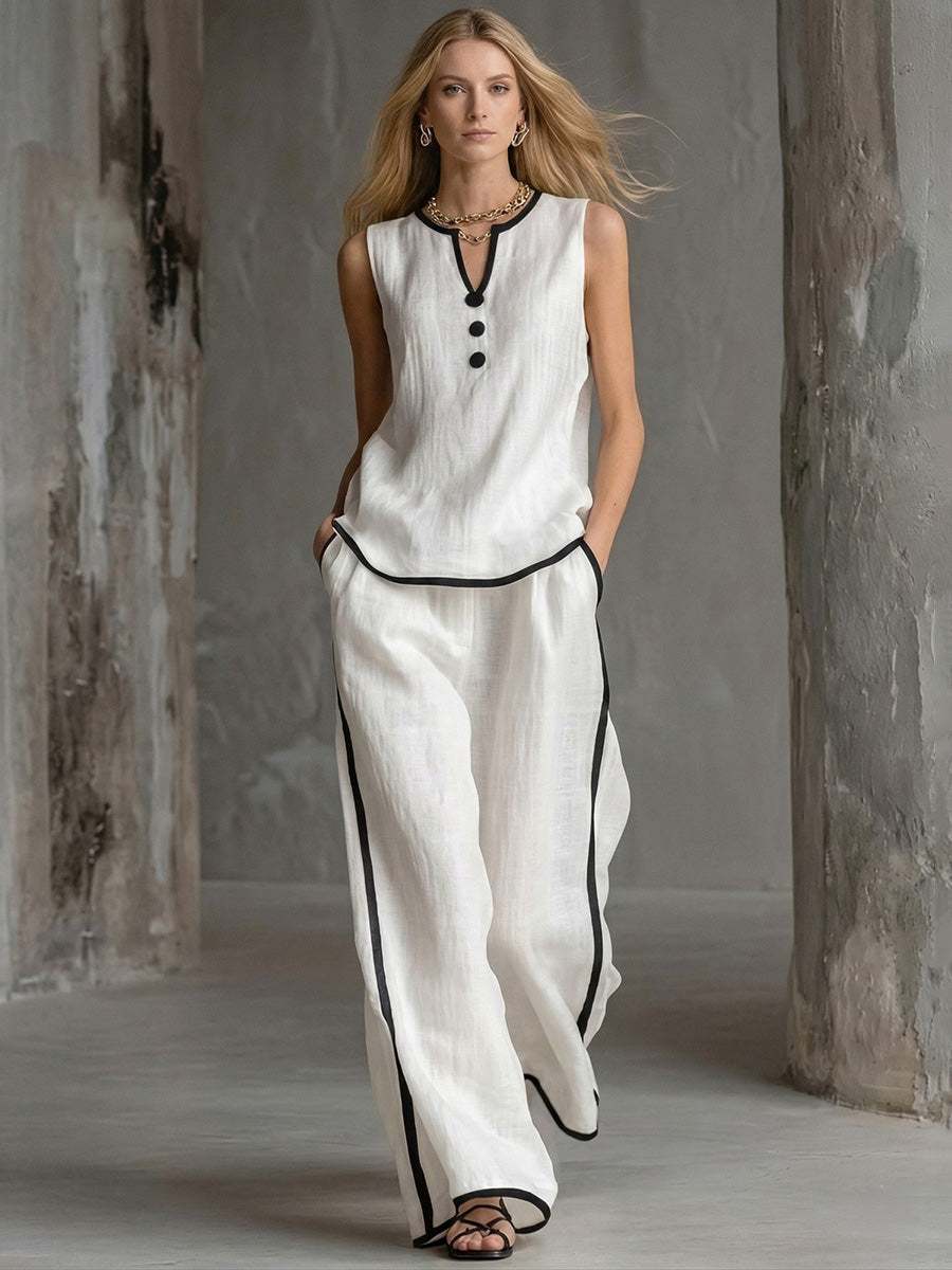 Contrast Color Split-Joint V-Neck  Top 2