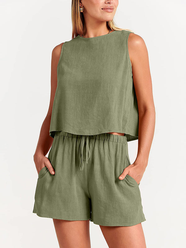 Solid Color  Shorts Two Pieces Set